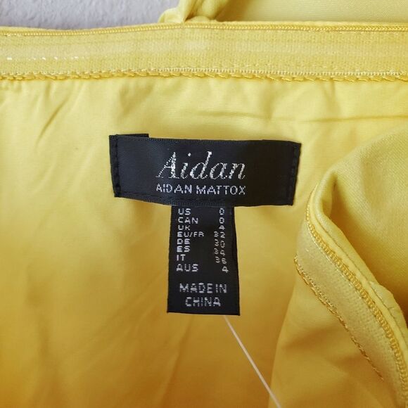 Aidan Mattox Yellow Satin Ruffle Off Shoulder Mini Cocktail Dress Size 0 - Picture 7 of 9